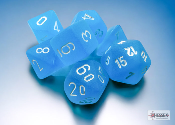 Chessex - Frosted Caribbean Blue / White Mini Polyhedral Die Set