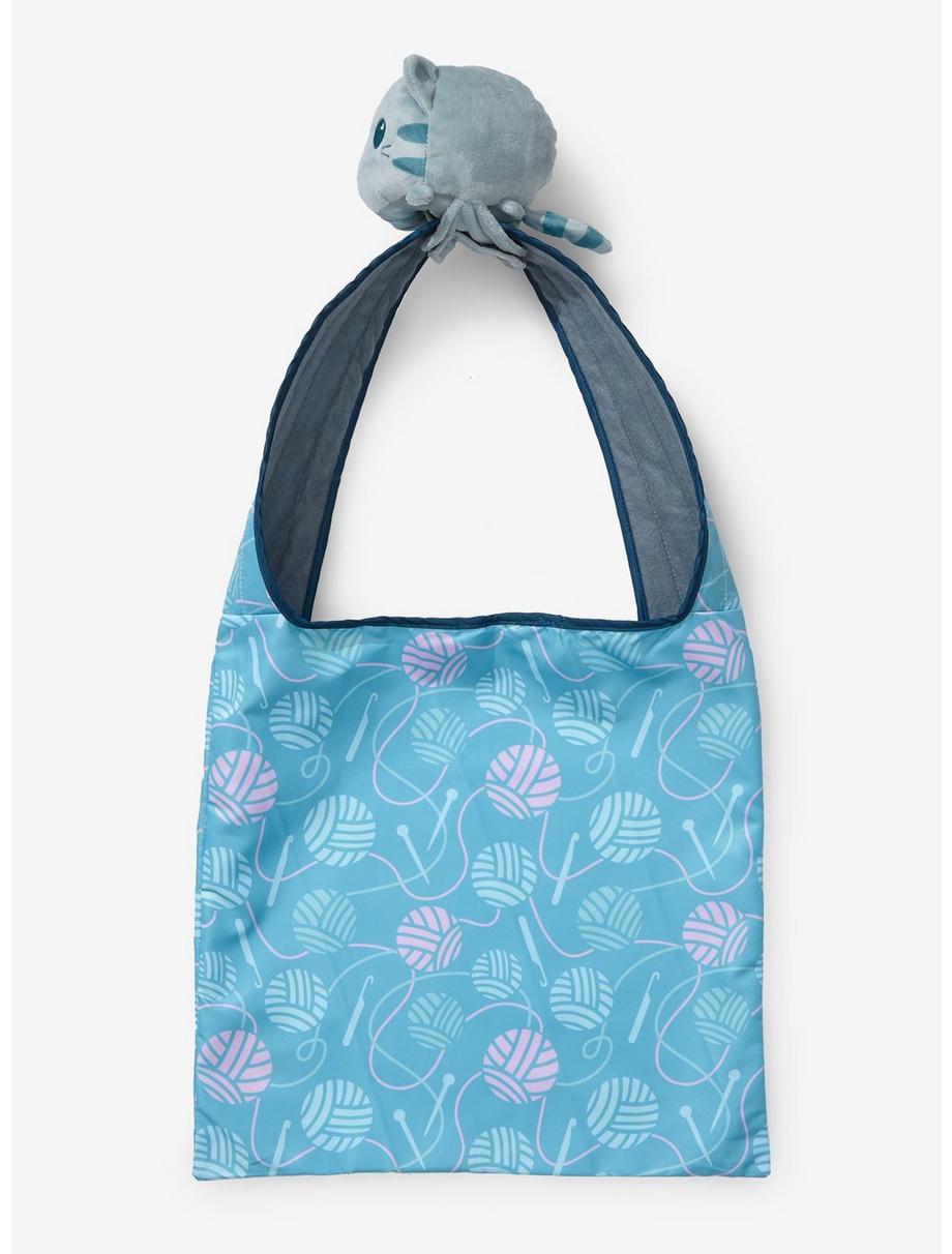 Tee Turtle - Plushie Tote Bag, Light Grey Knitting Cat