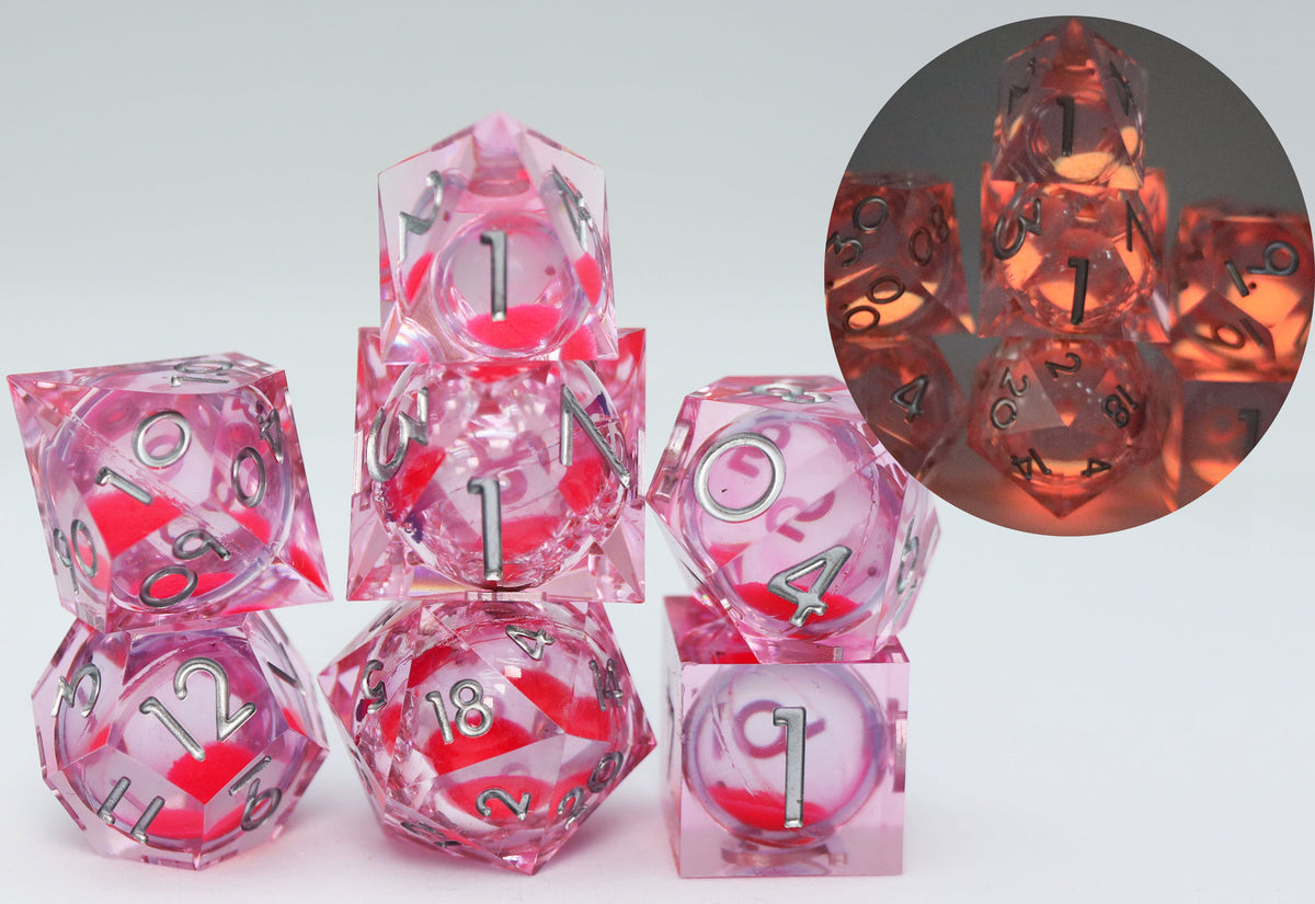 Foam Brain - Sharp Edge Glow in the Dark Liquid Core RPG Dice Set: Radiant Pink