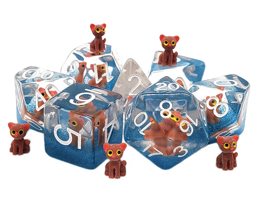 Old School 7 Piece DnD RPG Dice Set: Animal Kingdom - Here Kitty Kitty