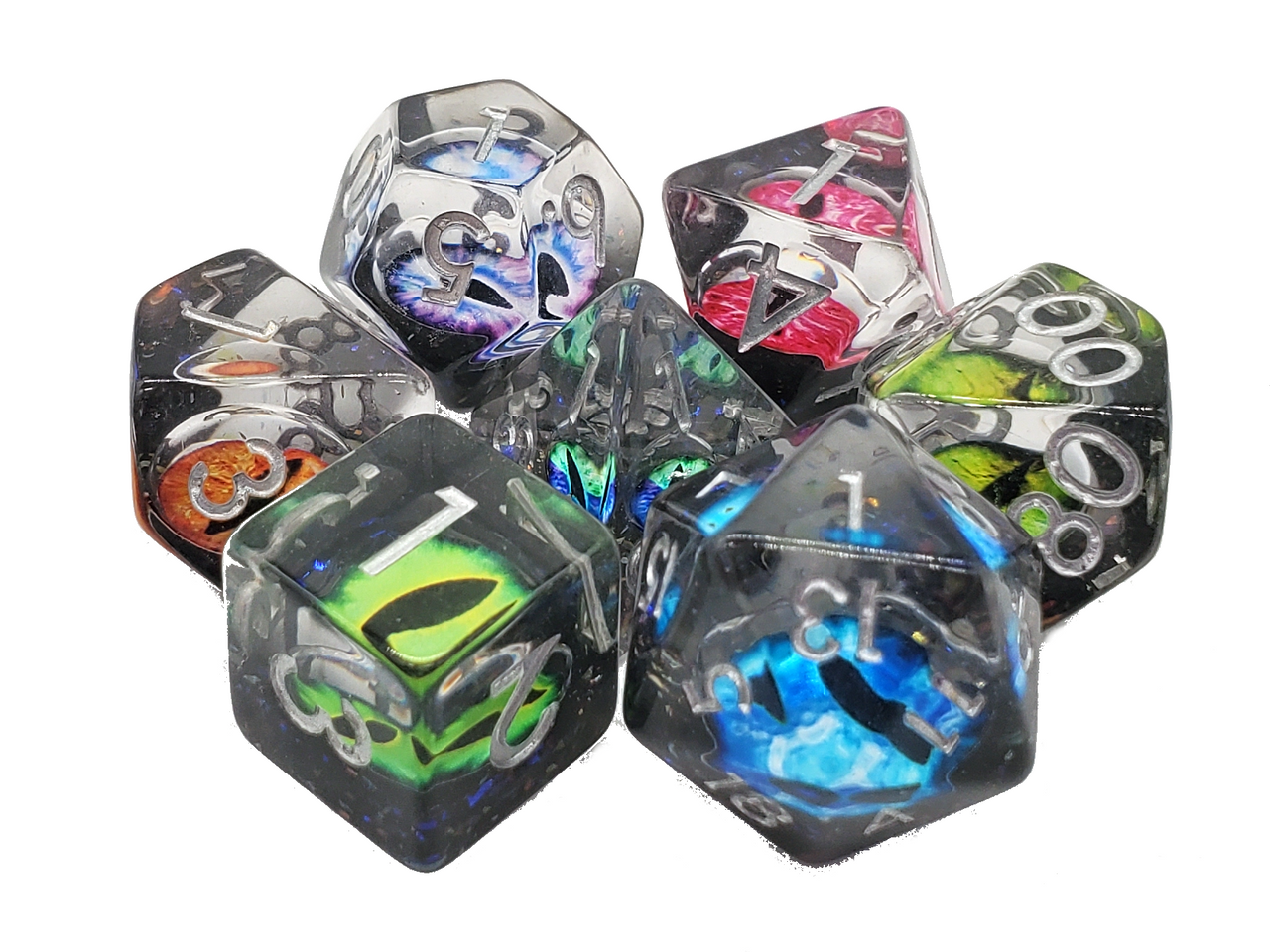 7 Piece DnD RPG Dice Set: Infused - Dragon Eye - Spectral