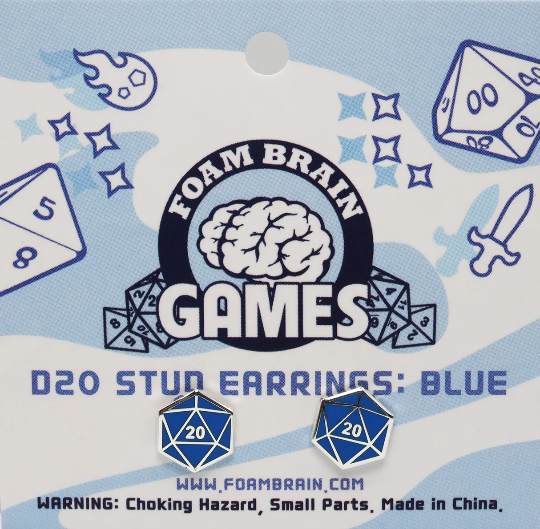 D20 Stud Earrings: Blue