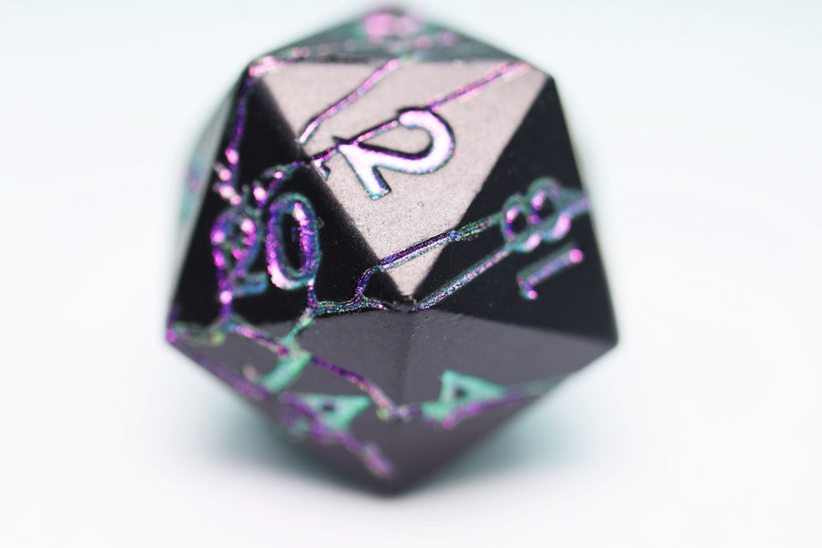 Foam Brain - Purple Lightning - Metal RPG Dice Set