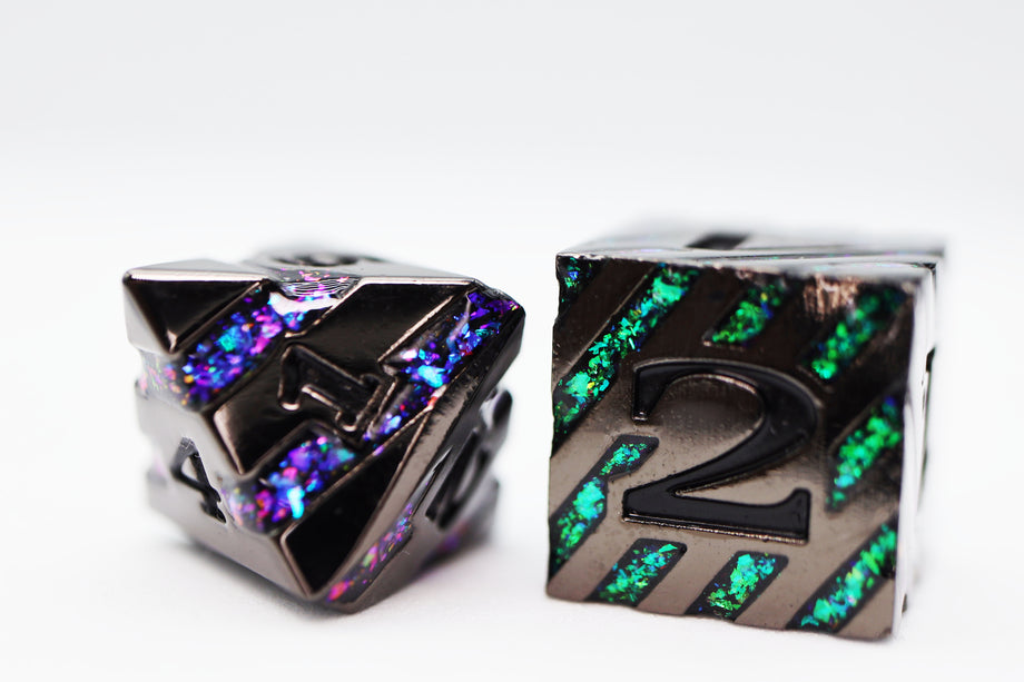 Foam Brain - Into the Mines: Black with Rainbow Mica - Metal RPG Dice Set