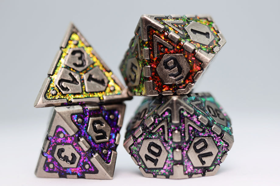 Foam Brain - Ornate Rainbow Frame - Metal RPG Dice Set