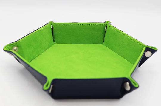 Foam Brain - Leatherette & Velvet Hex Dice Tray (Navy with Lime)