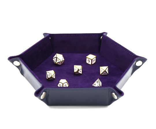Foam Brain - Leatherette & Velvet Hex Dice Tray (Navy with Purple)