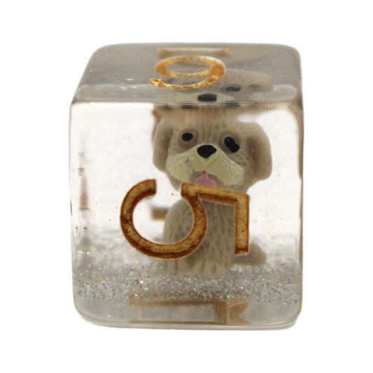 Old School 7 Piece DnD RPG Dice Set: Animal Kingdom - Puppy Dog - Tan