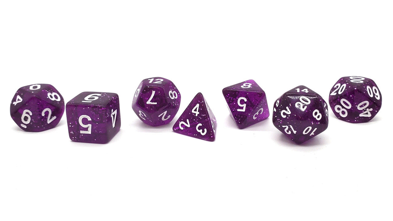 Old School 7 Piece DnD RPG Dice Set: Sparkle - Translucent Purple