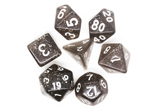 Old School 7 Piece DnD RPG Dice Set: Sparkle - Translucent Black