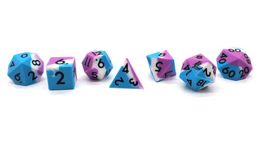 Old School Dice: Silicone 7-Piece Sets - Blue, White & Lilac