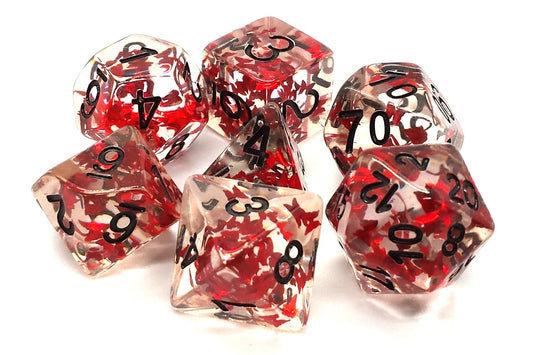 7 Piece DnD RPG Dice Set: Infused - Red Butterfly w/ Black