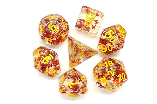 7 Piece DnD RPG Dice Set: Infused - Orange Butterfly w/ Yellow