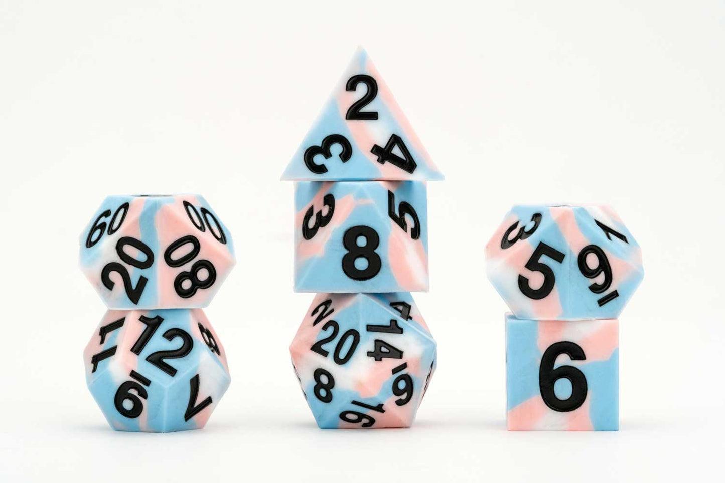 FanRoll- Sharp Edge Silicone Rubber Dice Set: Transgender Pride Flag