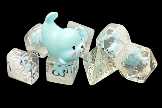 7 Piece DnD RPG Dice Set: Animal Kingdom - Baby Seal - Light Blue