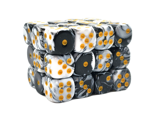 Old School 36ct 12mm D6 Dice Set: Vorpal - Black & White w/ Gold
