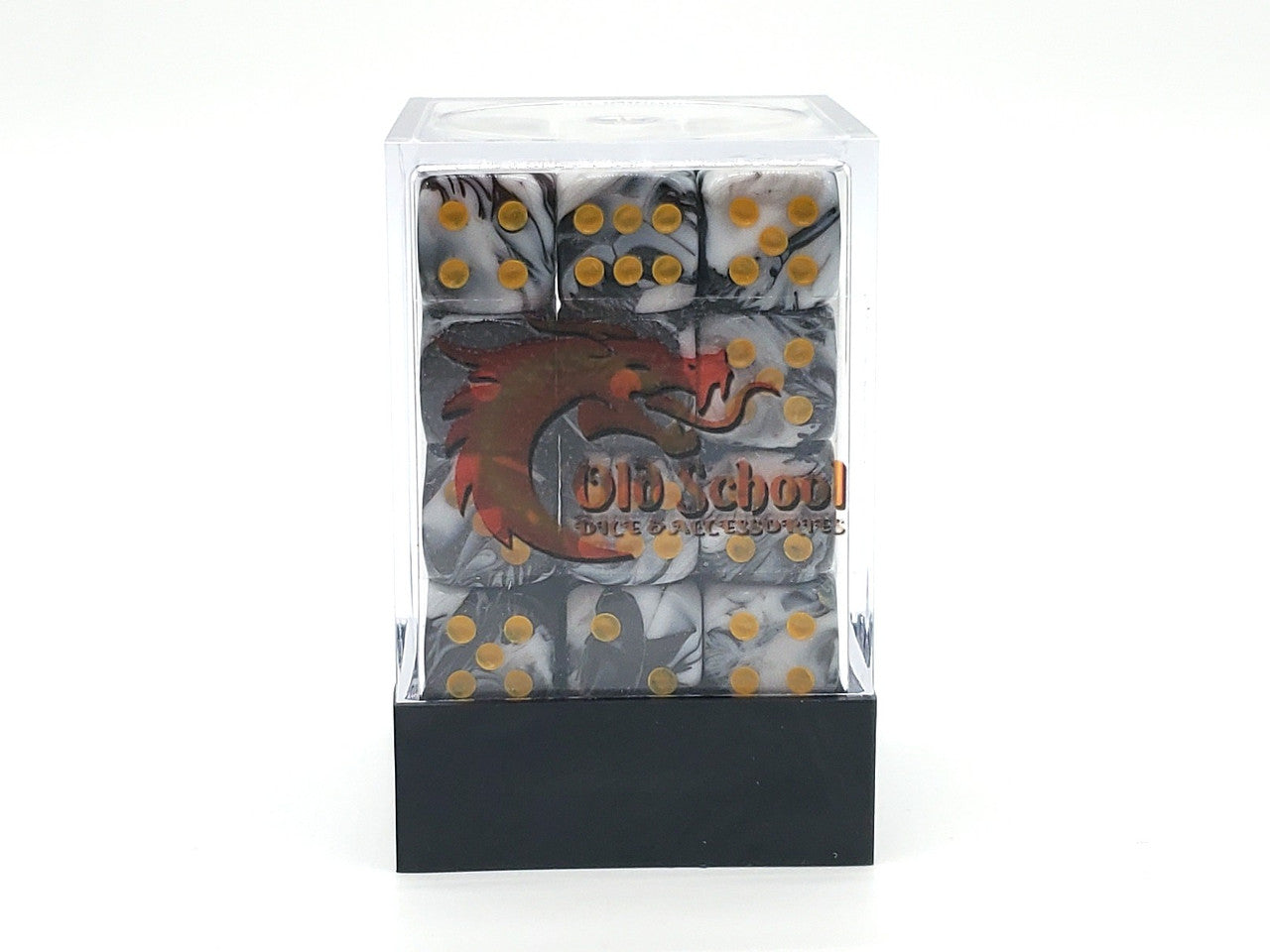 Old School 36ct 12mm D6 Dice Set: Vorpal - Black & White w/ Gold