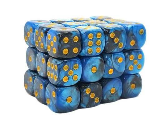 Old School 36ct 12mm D6 Dice Set: Vorpal - Black & Blue w/ Gold