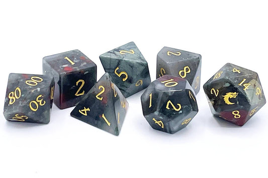 Old School Dice: Gemstone 7-Piece Set - Bloodstone