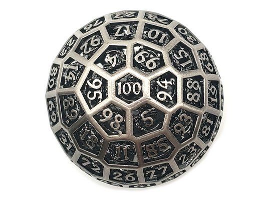 Old School Dice: Hollow Metal 50mm D100 - Dragon's Head - Ancient Silver