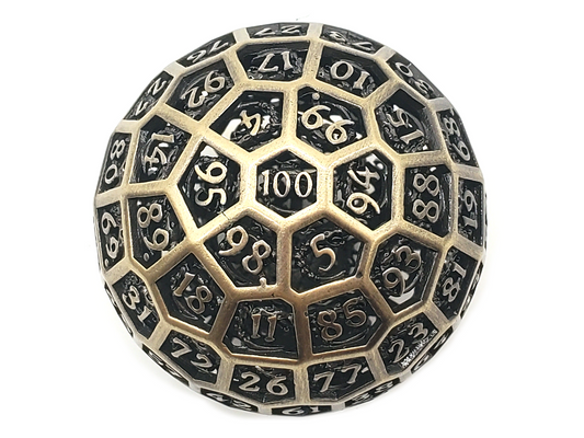 Old School Dice: Hollow Metal 50mm D100 - Dragon's Head - Ancient Gold