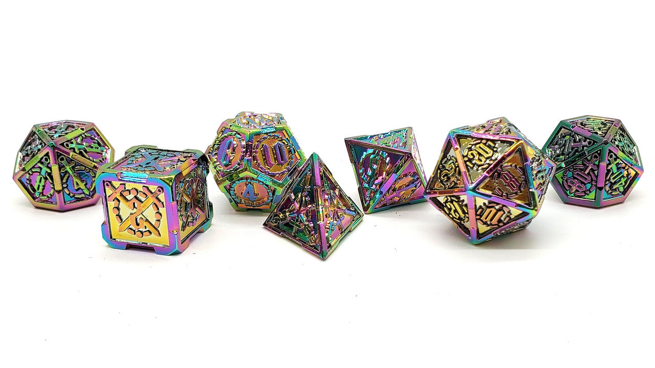 Old School 7 Piece DnD RPG Metal Dice Set: Knights of the Round Table - Spectral