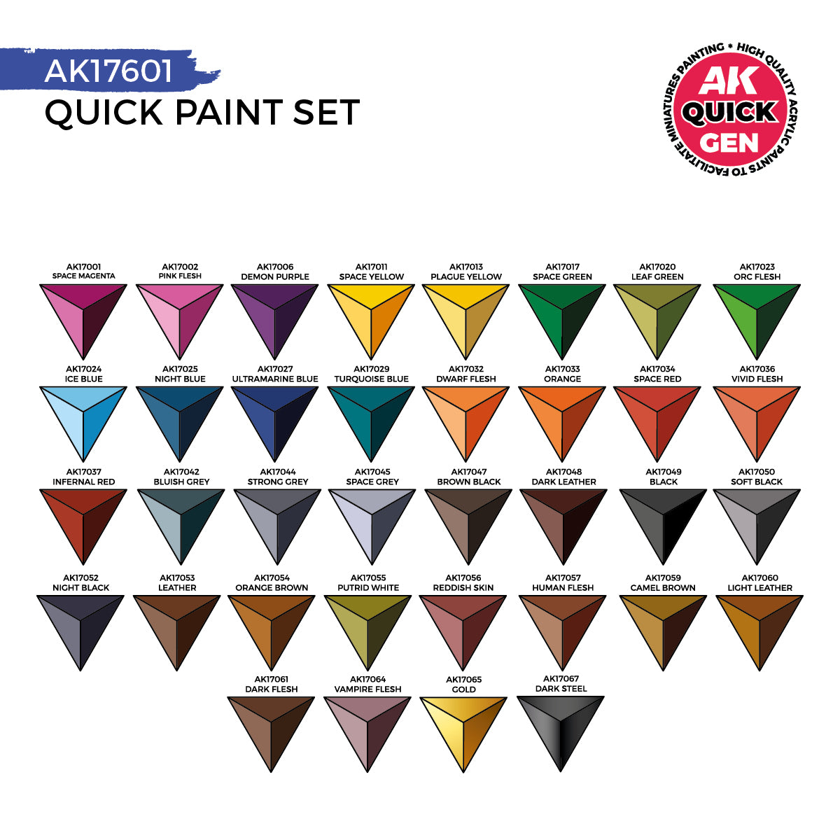 AK Interactive Quick Gen - Quick Paint Set 36 Colors (2 Brushes)