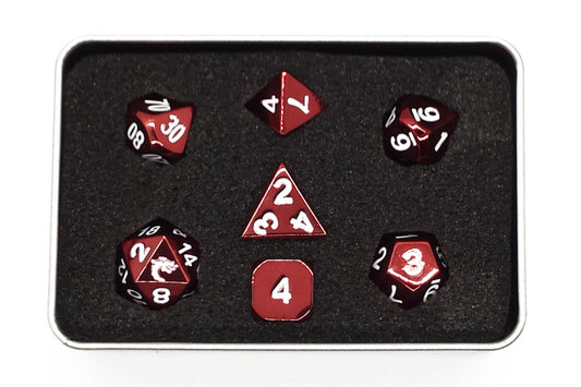 Old School 7 Piece DnD RPG Metal Dice Set: Halfling Forged - Electric Red