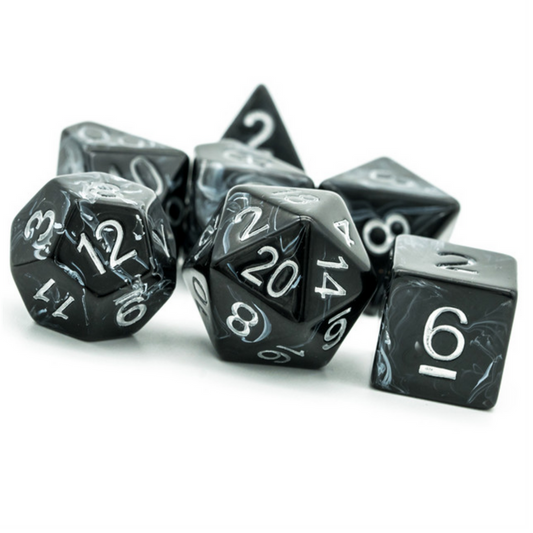 Foam Brain - Black Brushed White Silk RPG Dice Set