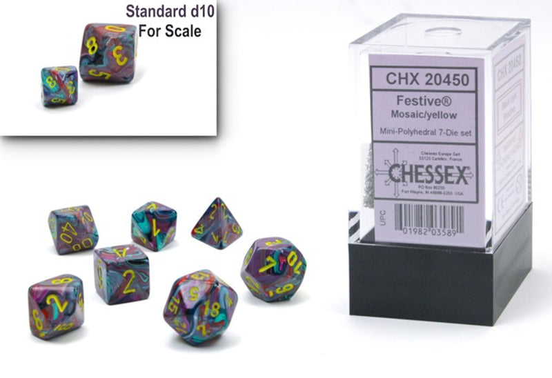 Chessex - Festive Mosaic / Yellow Mini Polyhedral Die Set