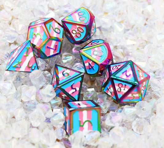 Foam Brain - Transgender Pride Flag Metal RPG Dice Set