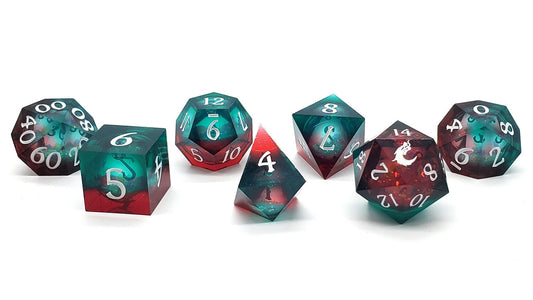 Old School Dice: Sharp Edged 7-Piece Dice Set - Liquid Infused - Christmas Fury