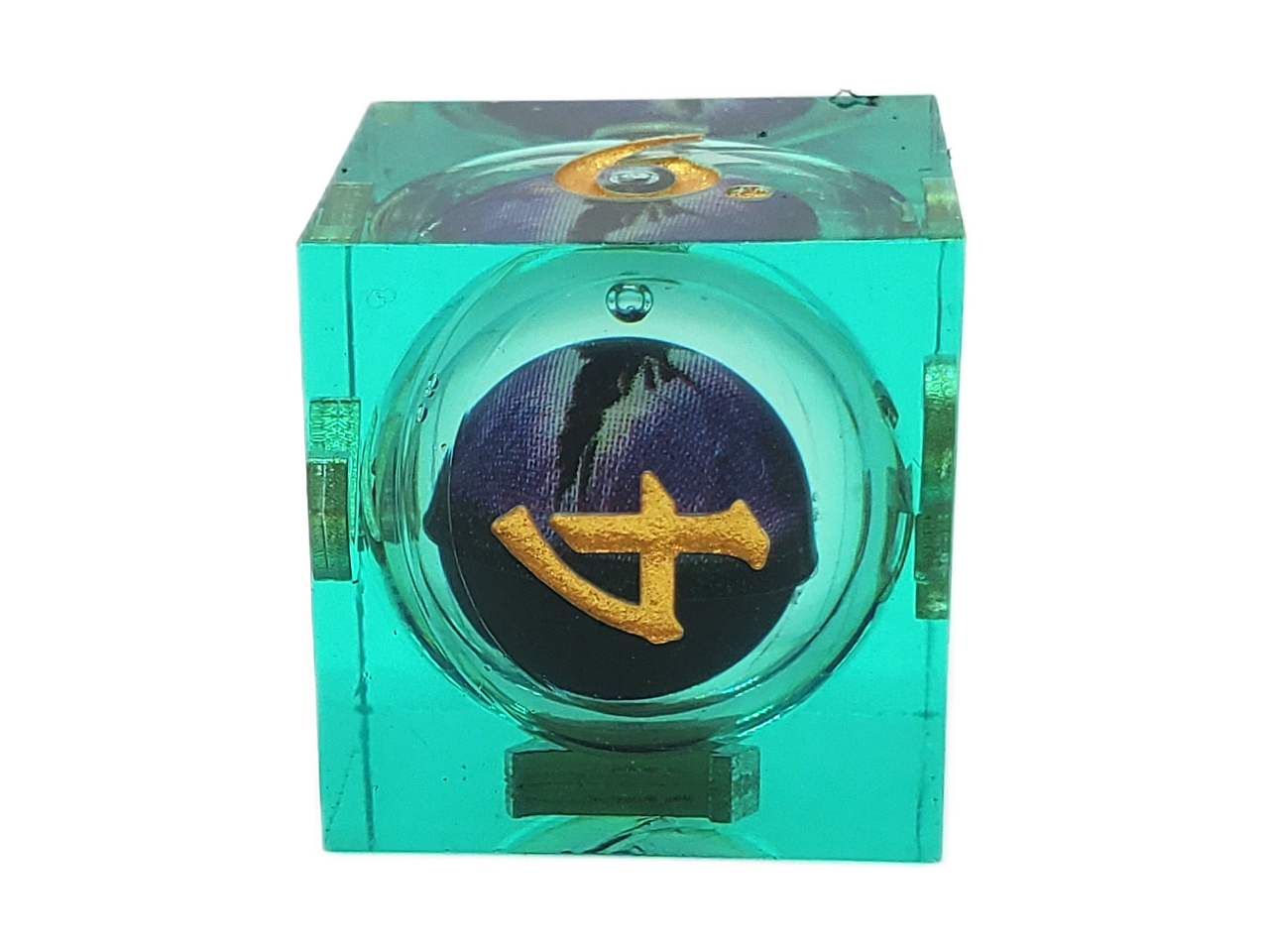 Old School Dice: Sharp Edged 7-Piece Dice Set - Liquid Infused - Serpent's Eye - Green w/ Purple Eye