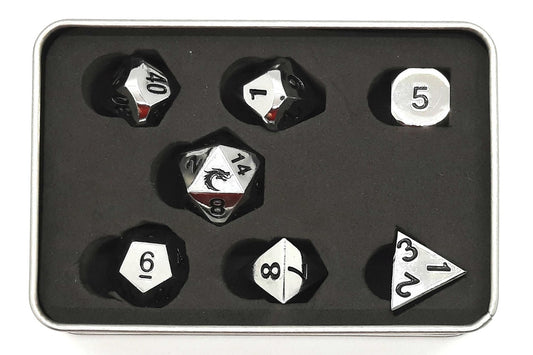 Old School 7 Piece DnD RPG Metal Dice Set: Halfling Forged - Shiny Silver