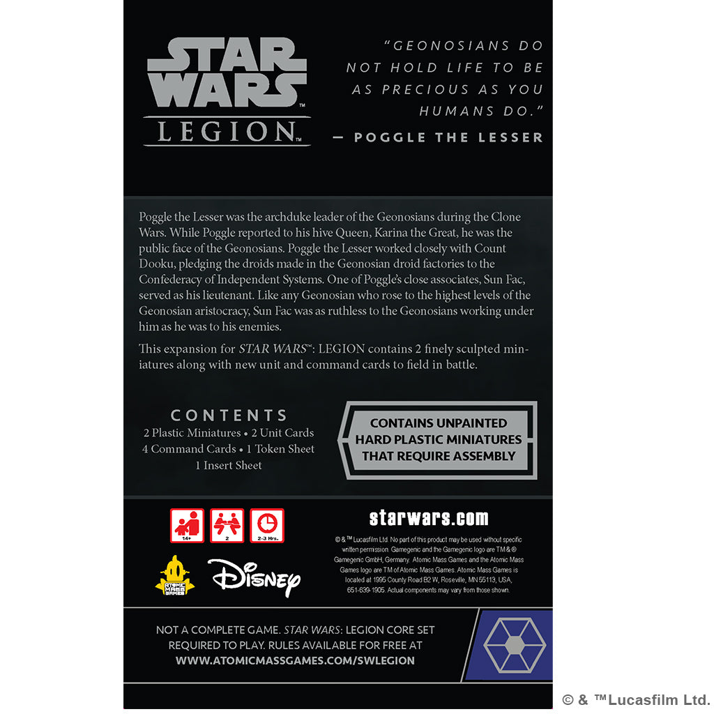 Star Wars Legion - Sun Fac and Poggle the Lesser Operative and Commander Expansion