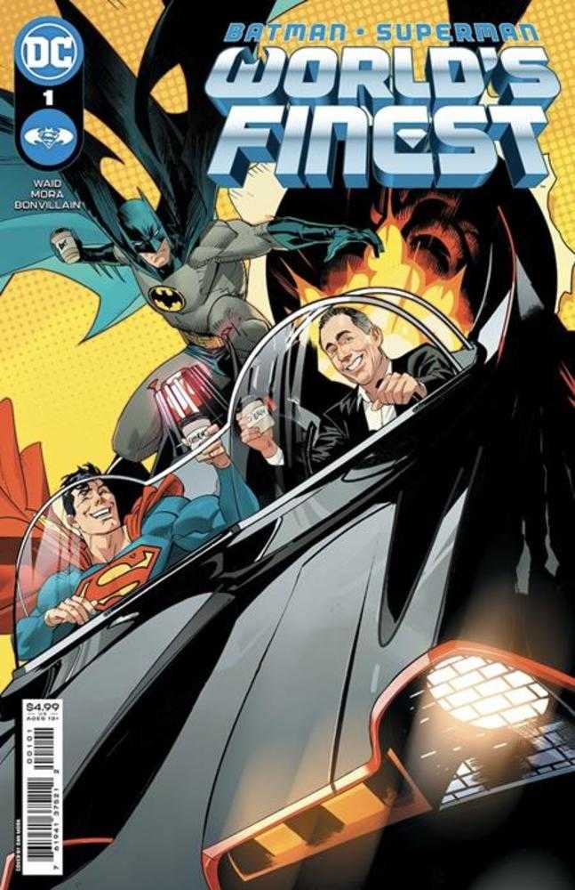 Batman Superman Worlds Finest #1 Cover J Dan Mora Jerry Seinfeld In The Bat-Mobile Getting Coffee Card Stock Variant