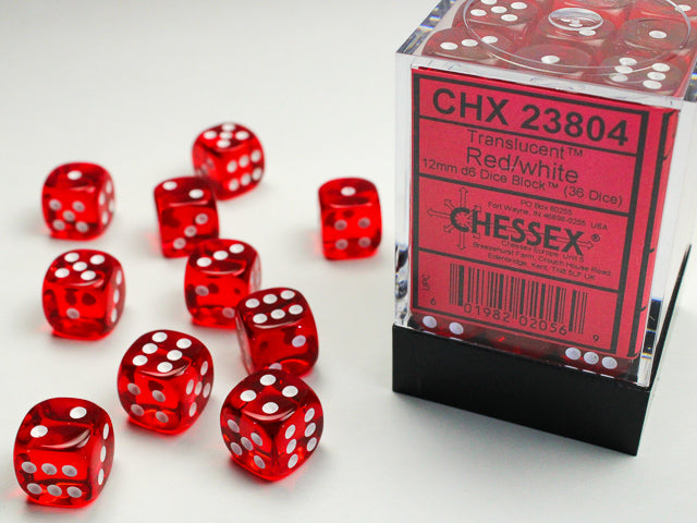 Chessex - Translucent Red/White 12mm d6 Dice Block (36 Dice)
