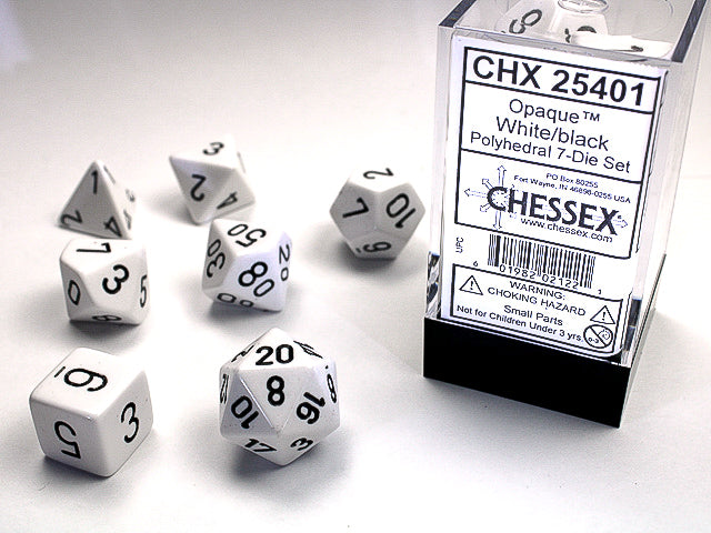 Chessex Opaque White/Black-7 Die Set