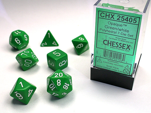 Chessex Opaque Green/White-7 Die Set