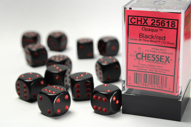 Chessex -Black/Red -Opaque-12 Die Set