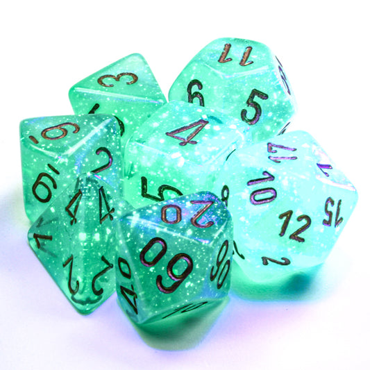 Chessex - Borealis Light Green/Gold Polyhedral 7-Die Set