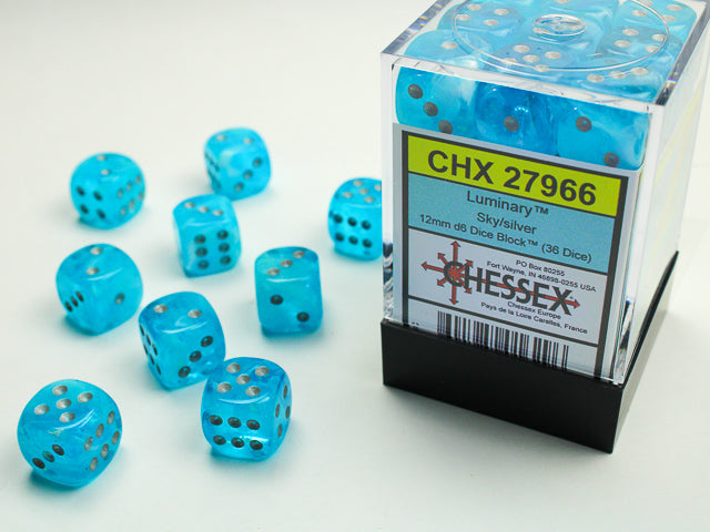 Chessex - Luminary Sky/Silver 12mm d6 Dice Block (36 Dice)
