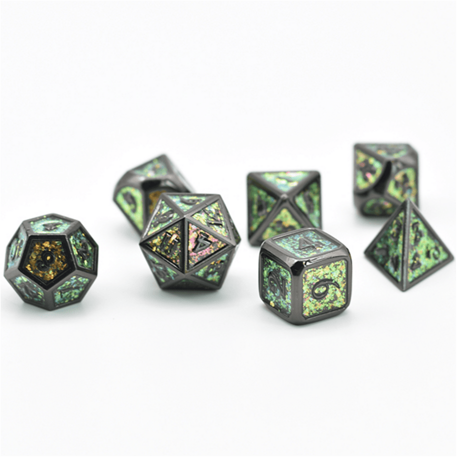 Color Shifting: Fields of Green Metal RPG Dice Set