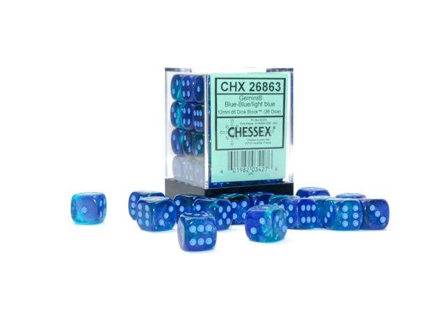 Chessex - Gemini Blue/Light Blue 12mm d6 (36 dice)