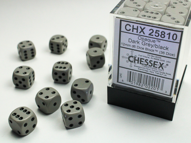 Chessex - Opaque 12mm d6 Dark Grey/black Dice Block™ (36 dice)