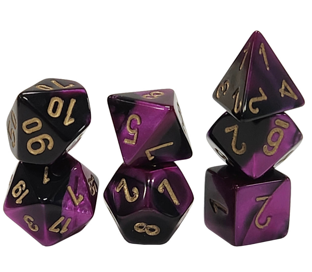 Chessex - Gemini Black-Purple/ Gold Mini Polyhedral Dice Set