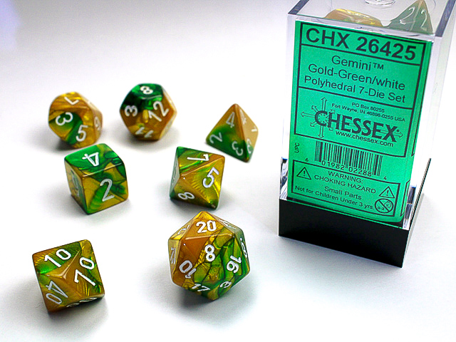 Chessex - Gemini® Polyhedral Gold-Green/white 7-Die Set