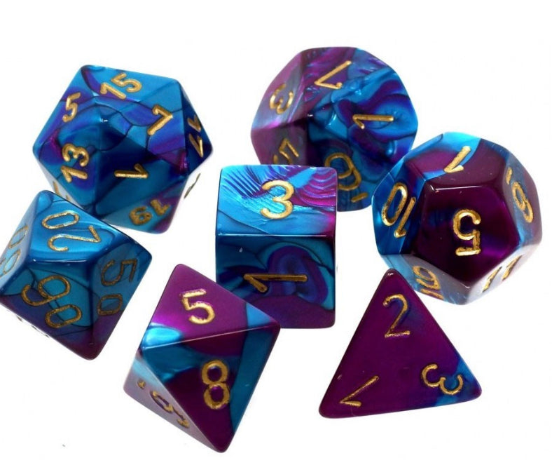 Chessex - Gemini Purple-Teal/Gold Mini Polyhedral 7 Die Set
