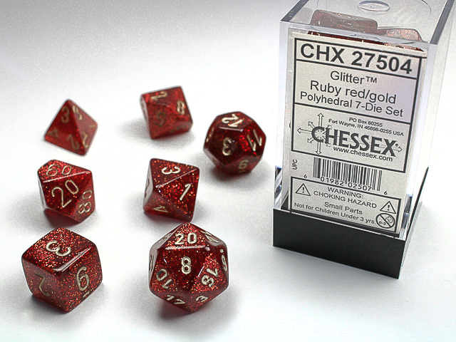 Chessex - Glitter Polyhedral Ruby/gold 7-Die Set