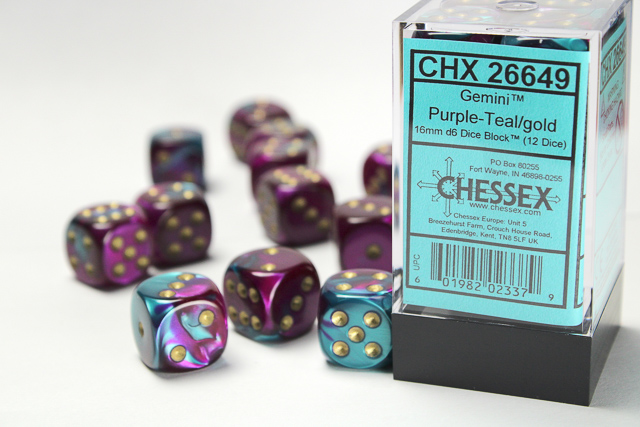 Chessex-Purple-Teal/Gold-Gemini-12 Die Set
